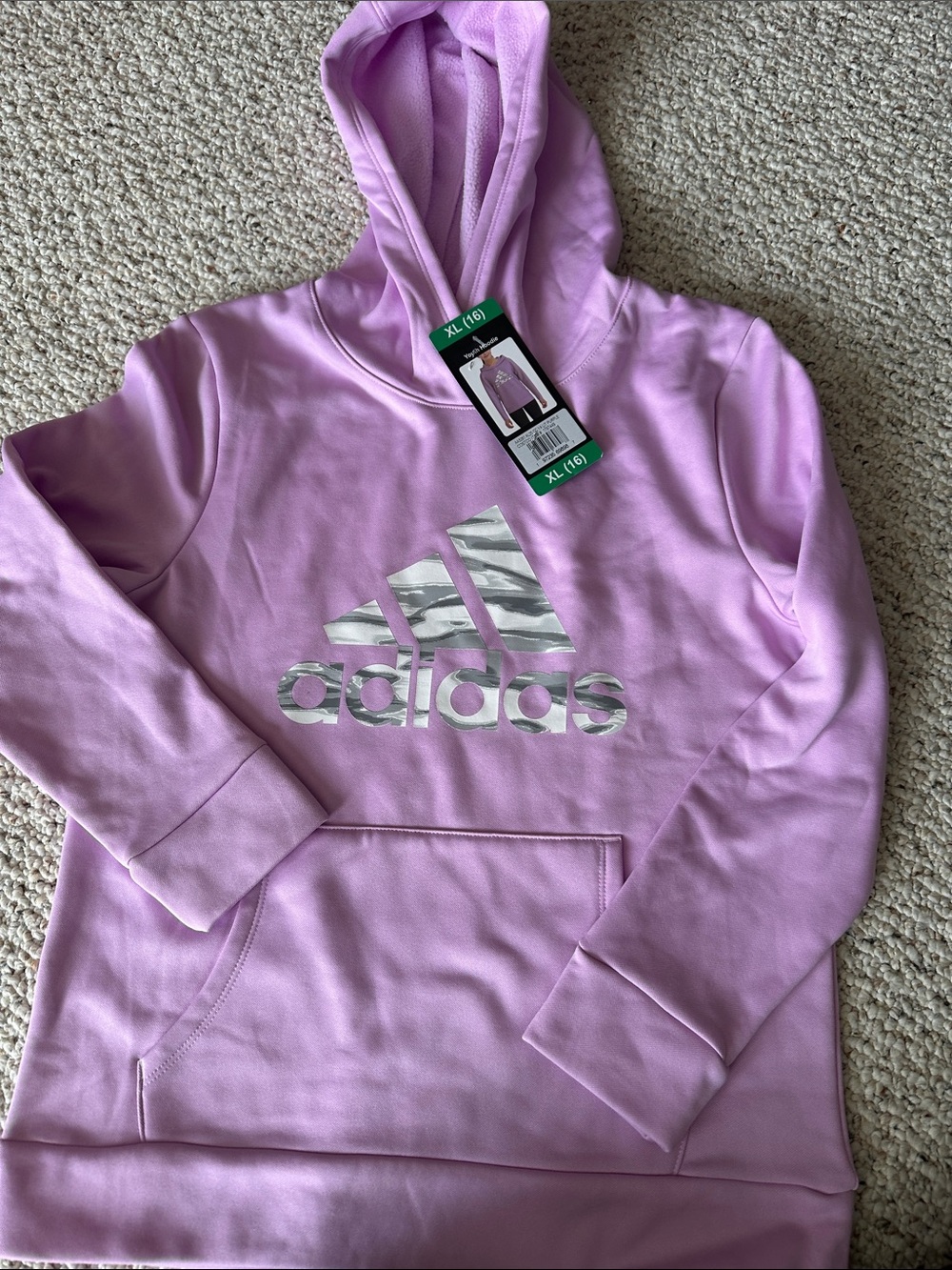 adidas Girls' Pink Hoodie with Silver Logo